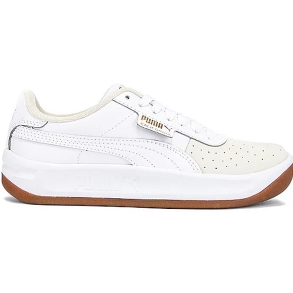 Puma California Exotic Leather Whisper‎ White/Puma White/Gold Sneaker Sz 8.5 Wmn - Picture 1 of 10